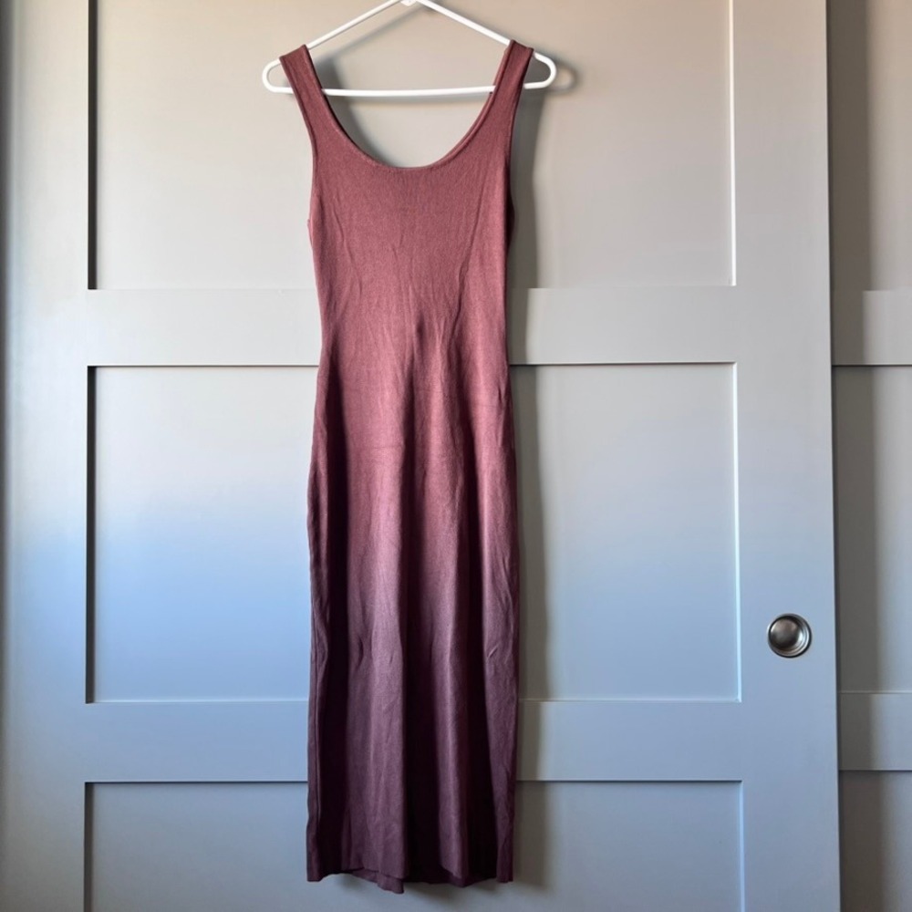 Tidal Nest Mauve Ribbed Knit Sleeveless Bodycon Midi Dress Womens Medium Neutral